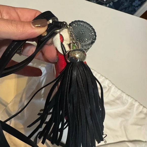 BRIGHTON Love Dove Canvas Crossbody Bag Tassel Red Bird - Picture 4 of 10